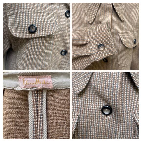 VTG 60s Vera Hicks Side Vent Overcoat Winter Coat M/L 40” Brown Wool Knit Preppy - Picture 13 of 16